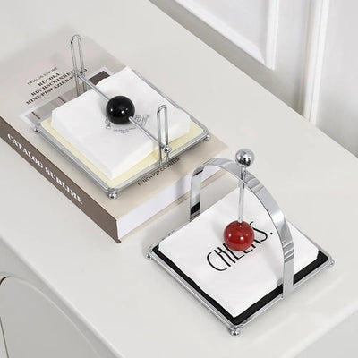 Wooden Ball Napkin Holder - Stainless Steel Metal Holder