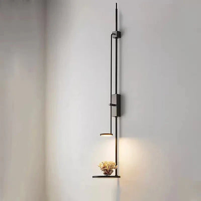 Black Metal Wall Lamp - Adjustable Spot Light With Shelf