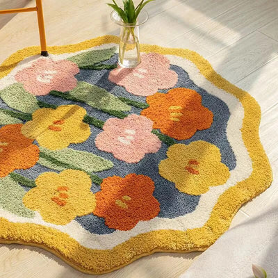 Floral Round Rug - Hand Crafted Fluffy Area Rug