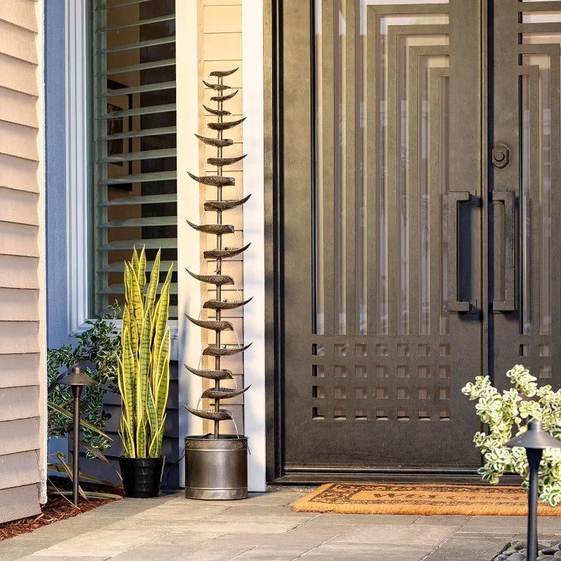 Metal Water Fountain - Tiered Floor Leaf Design