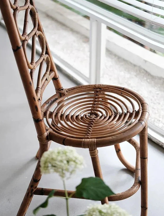 Japanese Rattan Chair – Handcrafted High Back Wood & Rattan Seating