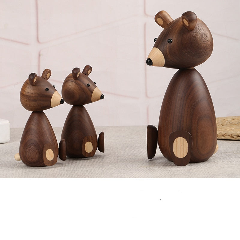 Wooden Bear Sculpture - Natural Wood Art for Home Decor