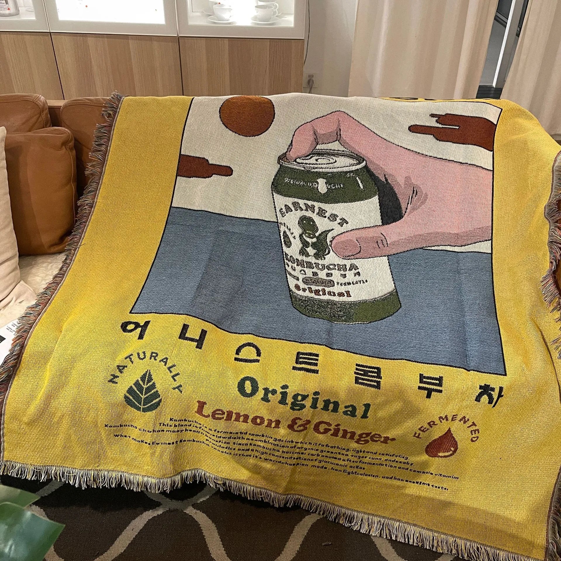 Kombucha Throw Blanket – Soft Cotton Retro Design
