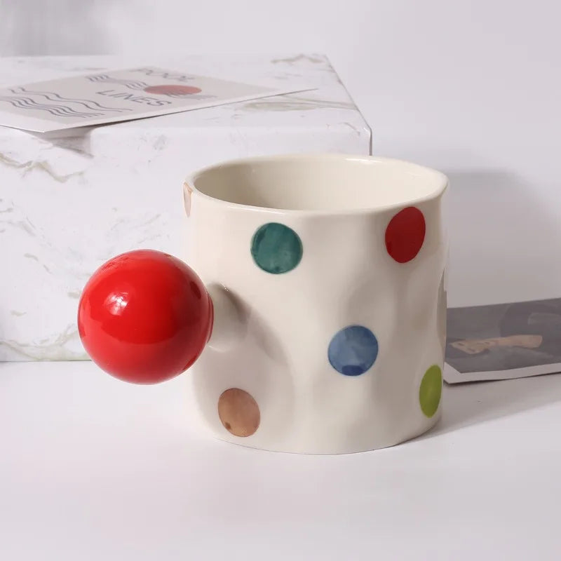 Red Ceramic Mug - 300ml Polka Dot Coffee Cup