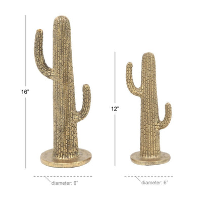 Gold Cactus Sculpture - Polystone Southwest Decor