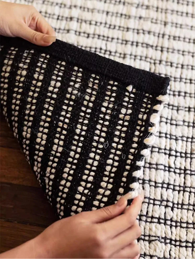 Black Striped Area Rug - Japanese Hand Crafted Double Sided Cotton Jute