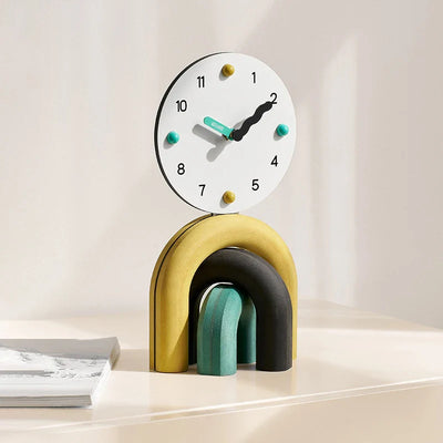 Nordic Arch Table Clock - Modern Desk Clock Bamboo Metal Design