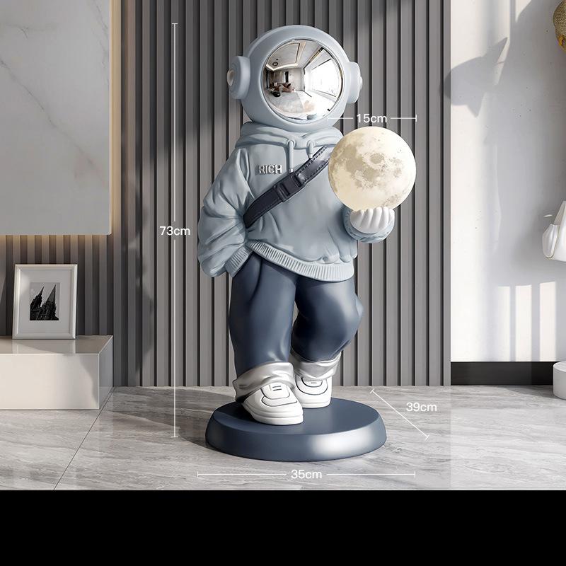 Astronaut Floor Statue Ceramic Sculpture With Moon Lamp