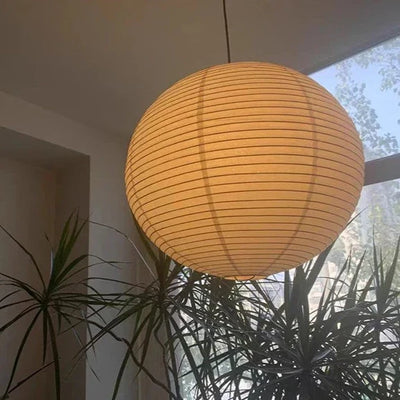Rice Paper Pendant Lamp - Japanese Ceiling Light Fixture With Adjustable Wire
