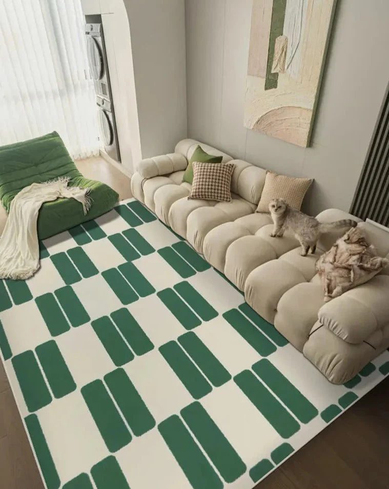 Green Retro Area Rug - French Patterned Carpet