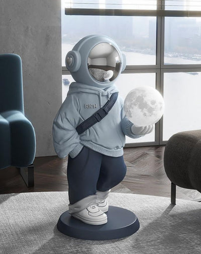Astronaut Floor Statue Ceramic Sculpture With Moon Lamp
