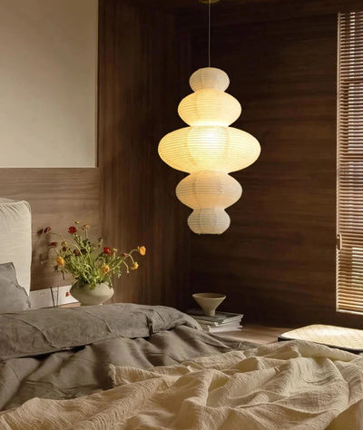 Japanese Rice Paper Pendant - Wabi-Sabi Ceiling Lamp with Adjustable Wire