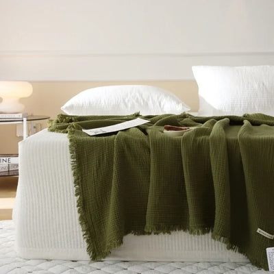 4-Layer Cotton Throw - Breathable Stylish Couch Blanket