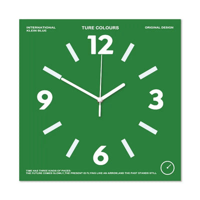 Green colorblock square wall clock, front view