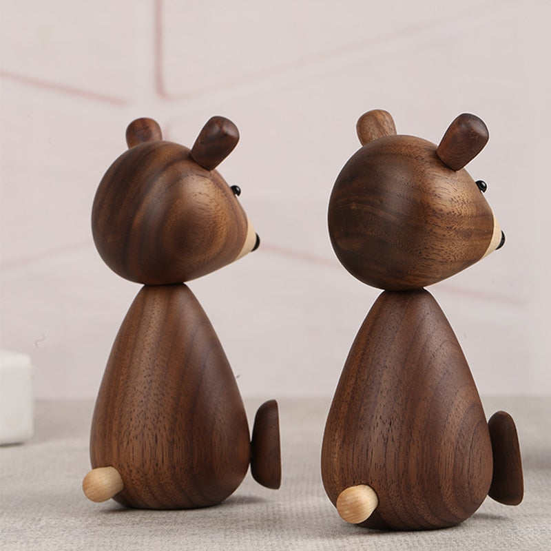 Wooden Bear Sculpture - Natural Wood Art for Home Decor