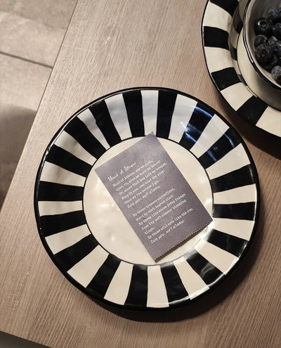 Black White Ceramic Plate | Modern Durable Striped Plate