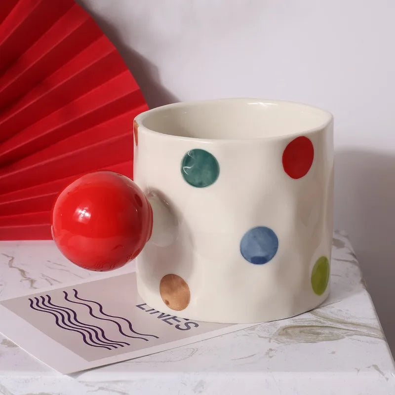 Red Ceramic Mug - 300ml Polka Dot Coffee Cup