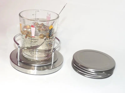 Stainless Steel Coaster Set - 6-Piece Holder Included