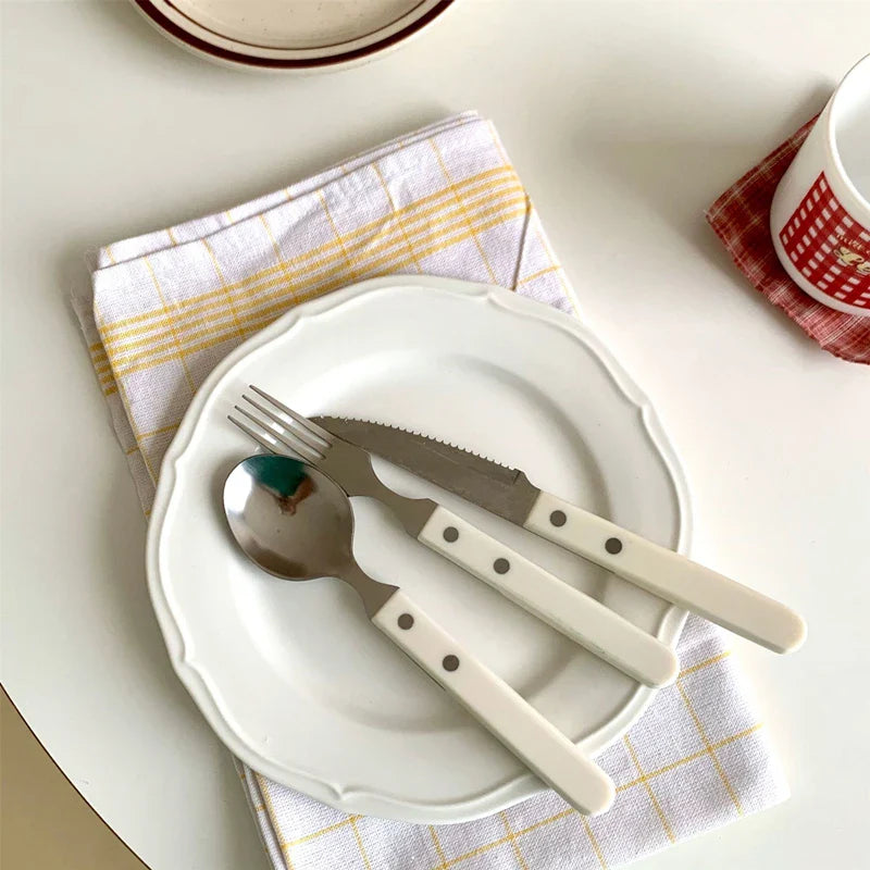 Stainless Steel Dinnerware Retro Ivory Classic Set - Durable Elegant Plates