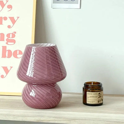 Glass Mushroom Lamp - Striped Table Light With Knob Switch