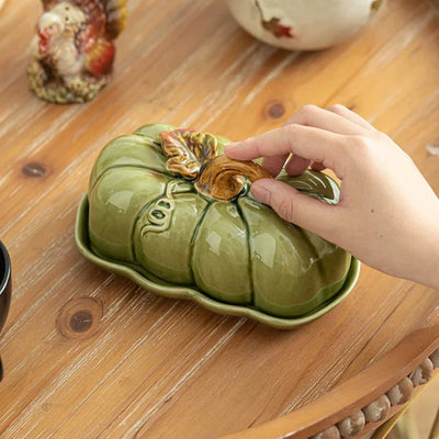 Pumpkin Ceramic Plate – Small Festive Serving Dish with Lid
