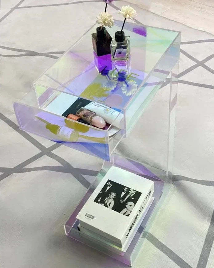 Acrylic Side Table - Nordic Iridescent Drawer