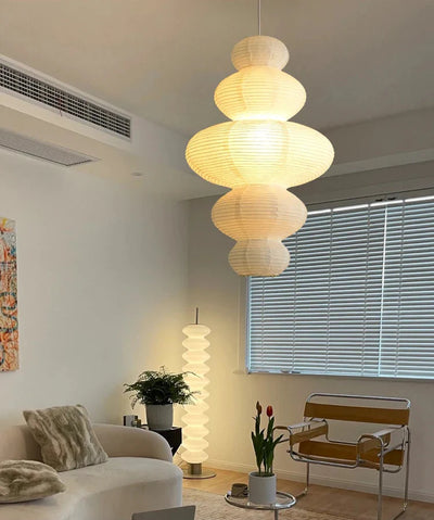 Japanese Rice Paper Pendant - Wabi-Sabi Ceiling Lamp with Adjustable Wire