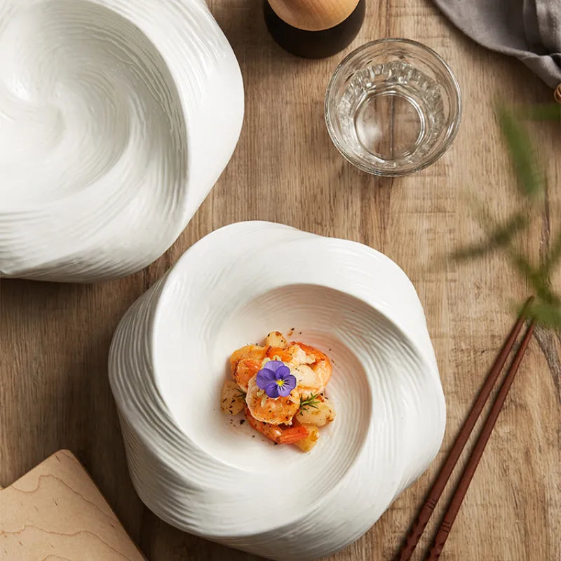 Ceramic Dining Plate - Spiral Elevated 8 Inch Luxury