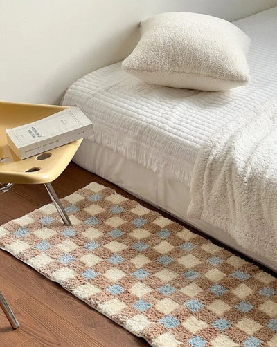 Checkerboard Bedside Rug - Pastel Area Rug Soft Cozy Carpet