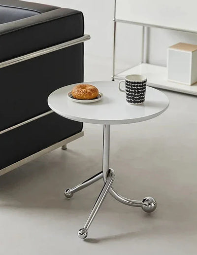 Vintage Round Side Table - Twisted Metal Frame, Stainless Steel Accent