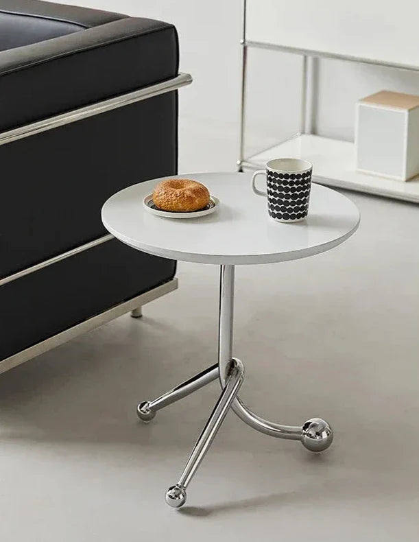 Vintage Round Side Table - Twisted Metal Frame, Stainless Steel Accent