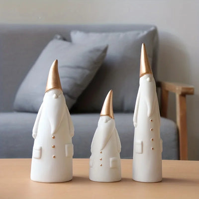 Santa Ceramic Ornament Set - White Christmas Shelf Decor