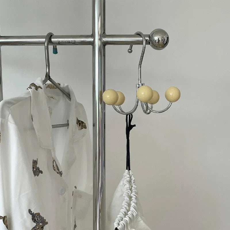 Wooden Ball Hooks Rotating 5 Color Hanger