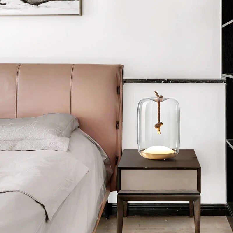Nordic Glass Table Lamp - Rope Design LED Light