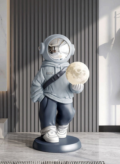 Astronaut Floor Statue Ceramic Sculpture With Moon Lamp