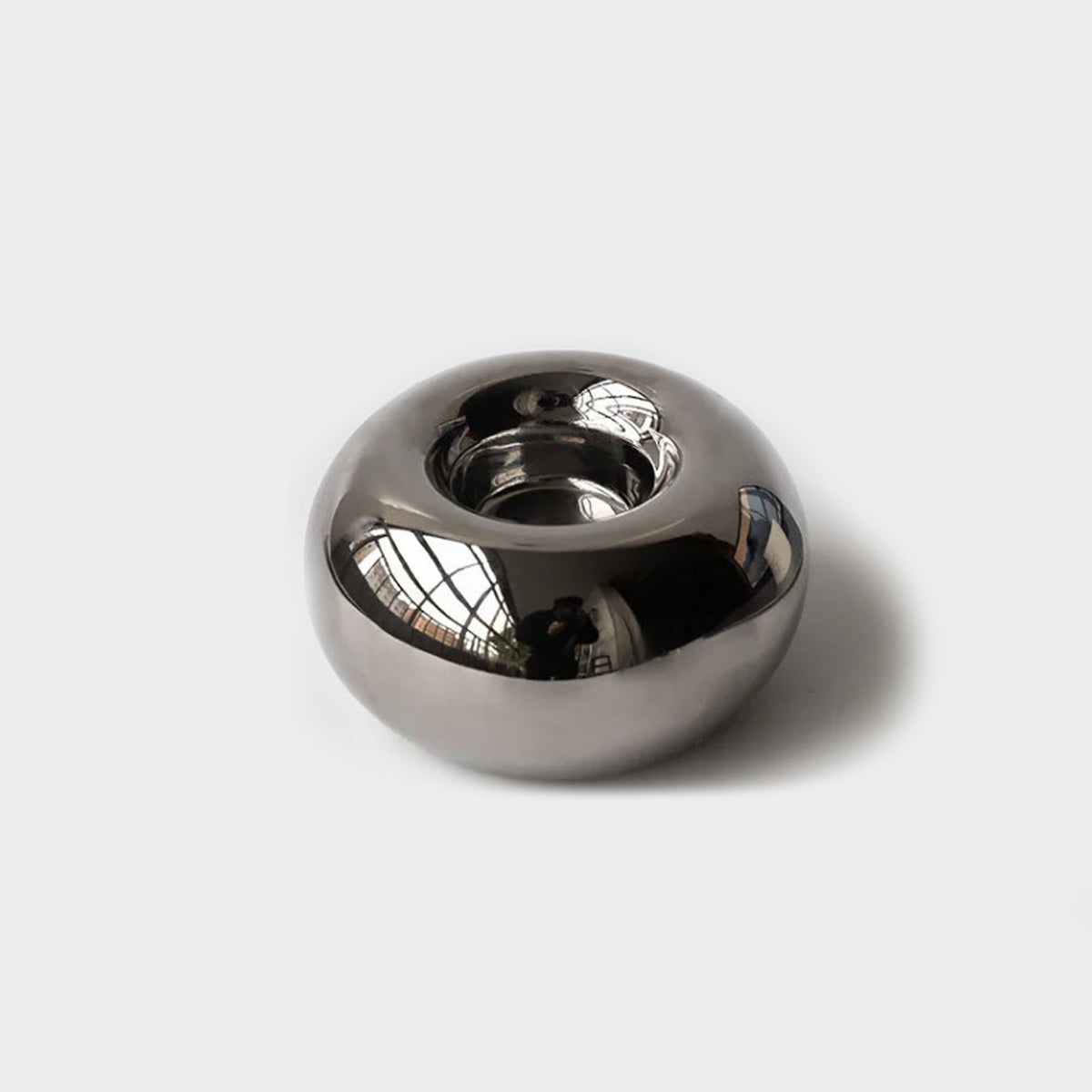 Silver Plated Candle Holder | Modern Ceramic Geometric Stand