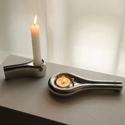 Silver Plated Candle Holder | Modern Ceramic Geometric Stand