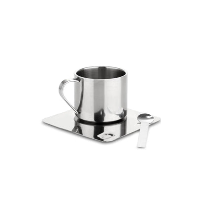 Thermal Coffee Set - Stainless Steel Double Wall Cup & Plate