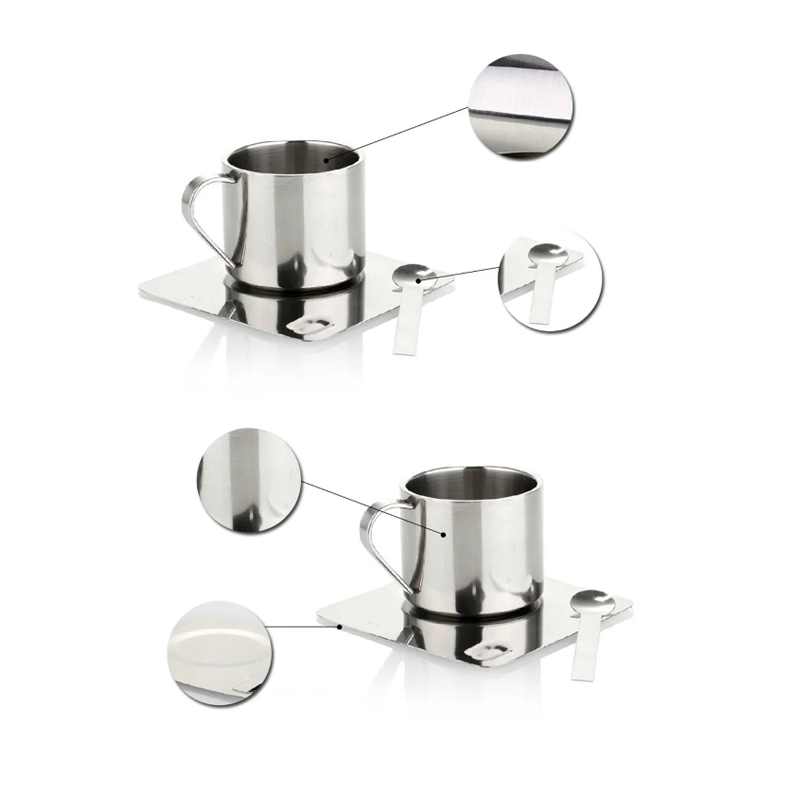 Thermal Coffee Set - Stainless Steel Double Wall Cup & Plate