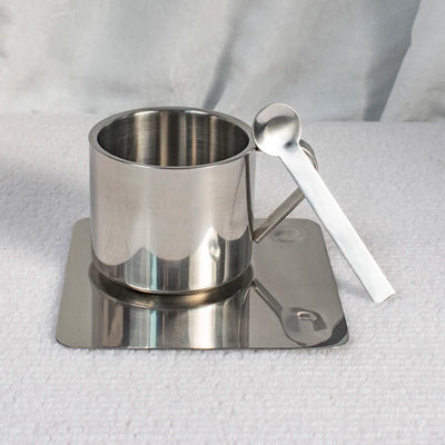 Thermal Coffee Set - Stainless Steel Double Wall Cup & Plate