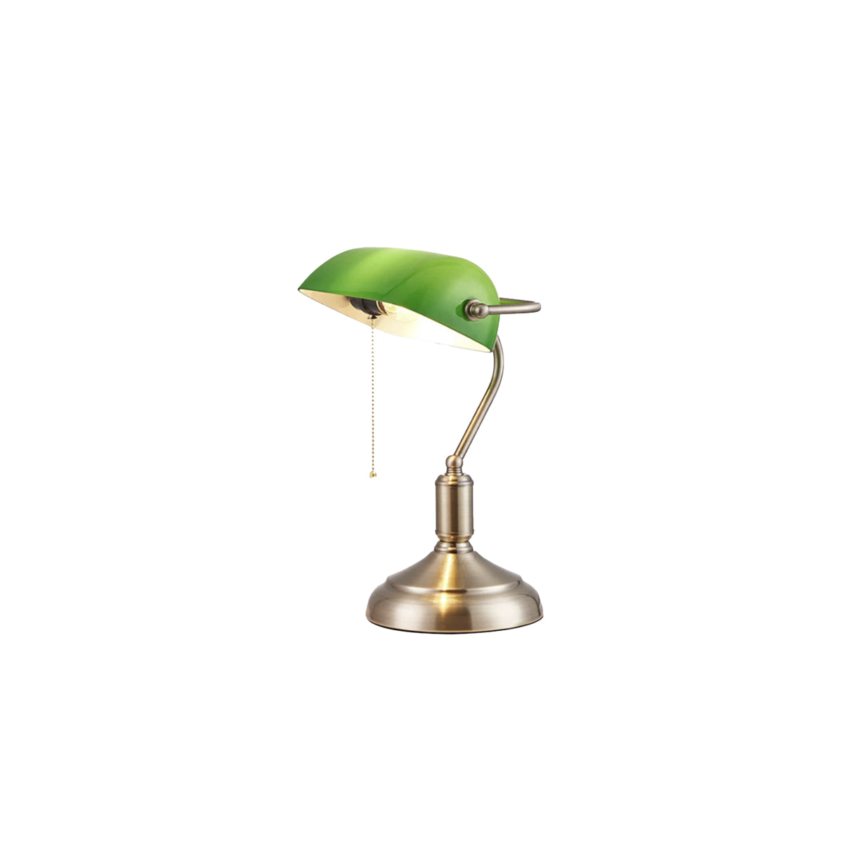 Vintage Banker Lamp - Classic Table Lamp With Curved Glass Shade