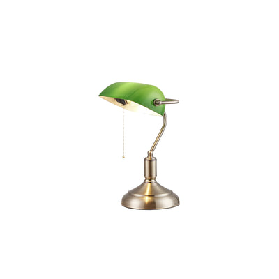 Vintage Banker Lamp - Classic Table Lamp With Curved Glass Shade