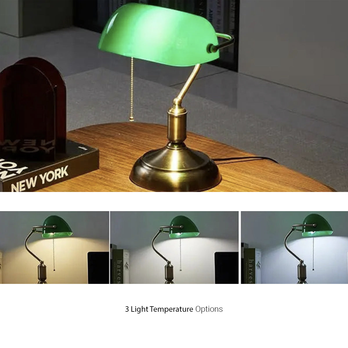 Vintage Banker Lamp - Classic Table Lamp With Curved Glass Shade