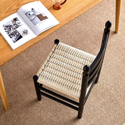 Vintage Wooden Dining Chair – Solid Wood Rope Woven Seat