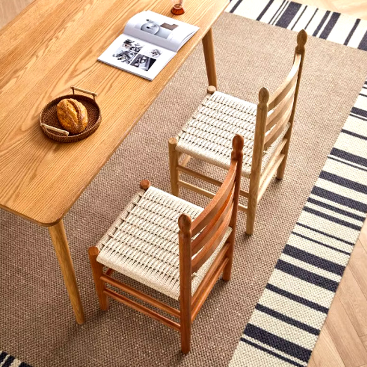 Vintage Wooden Dining Chair – Solid Wood Rope Woven Seat