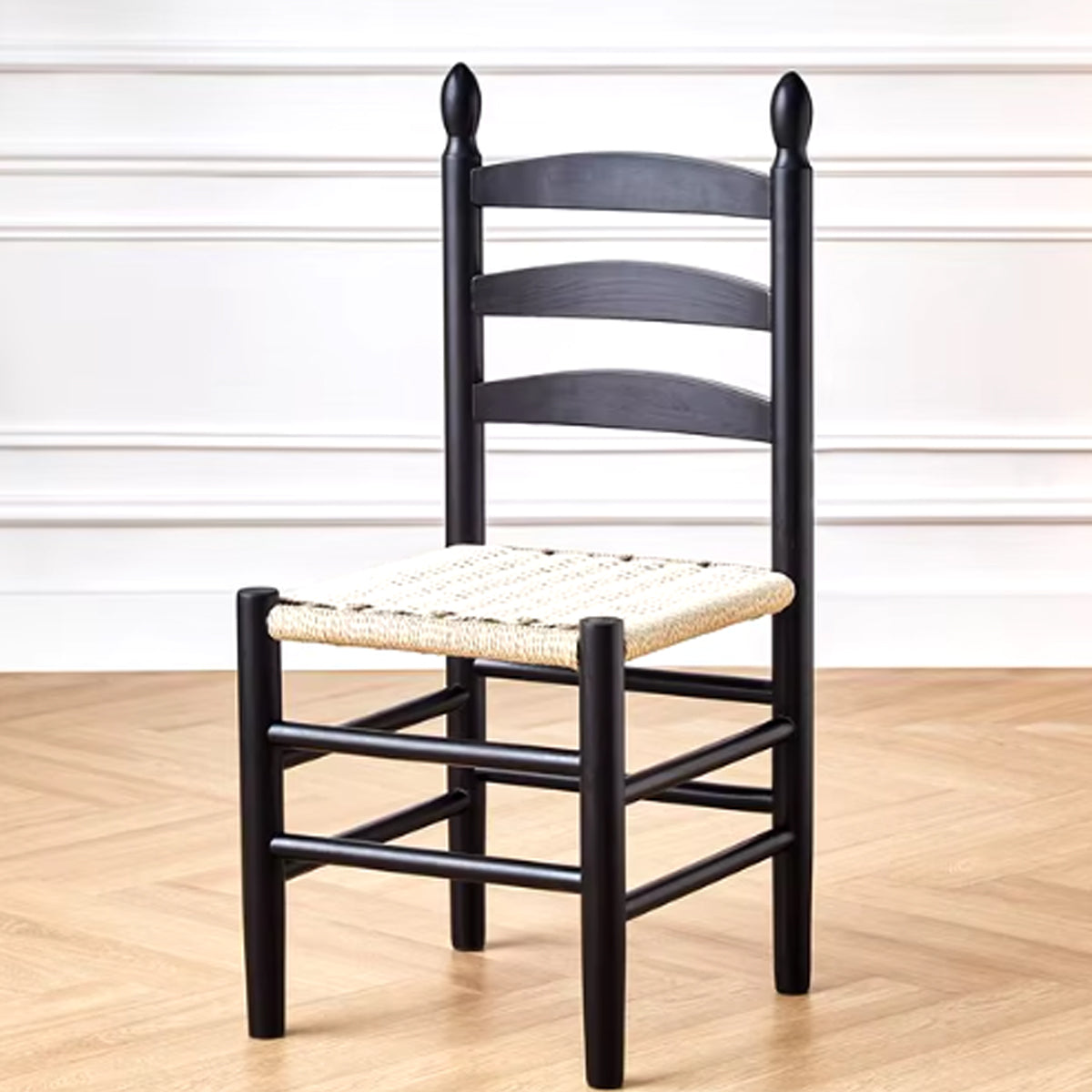 Vintage Wooden Dining Chair – Solid Wood Rope Woven Seat
