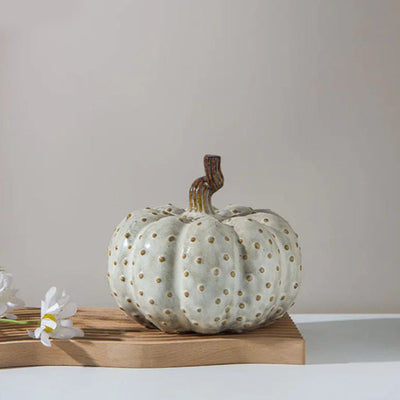 Porcelain Pumpkin Sculpture | Textured Ceramic Art 7x6"
