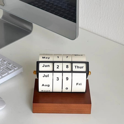 wooden desk calendar with rotating wheel & vintage look handcrafted home decor accent for shelf display
