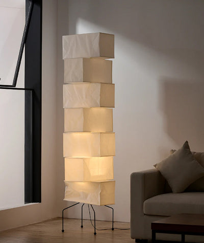 Japanese Floor Lamp - Wabi-Sabi Rice Paper Cube