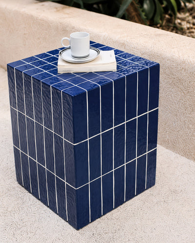 blue tile cube stool top view photo showing full tiled surface